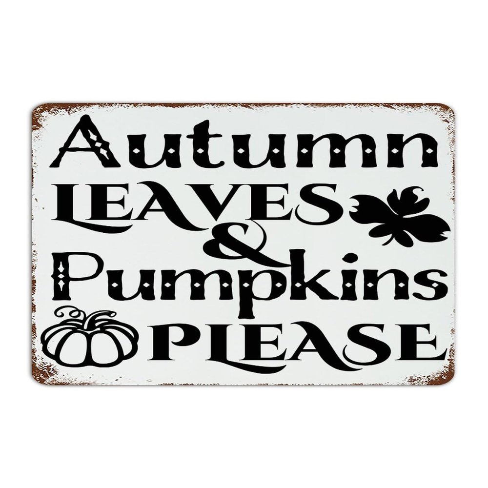 Rustic Metal Signs for Outdoor Use, Autumn Leaves and Pumpkins, Room Decor for Men, Garage Signs for Porch, Lounge, Man Cave, Fall, Thanksgiving, Harvest