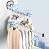 Retractable Wall-Mounted Clothes Rack with Suction Cups, Hooks & Towel Holder, Milky White, 2-Fold view 4