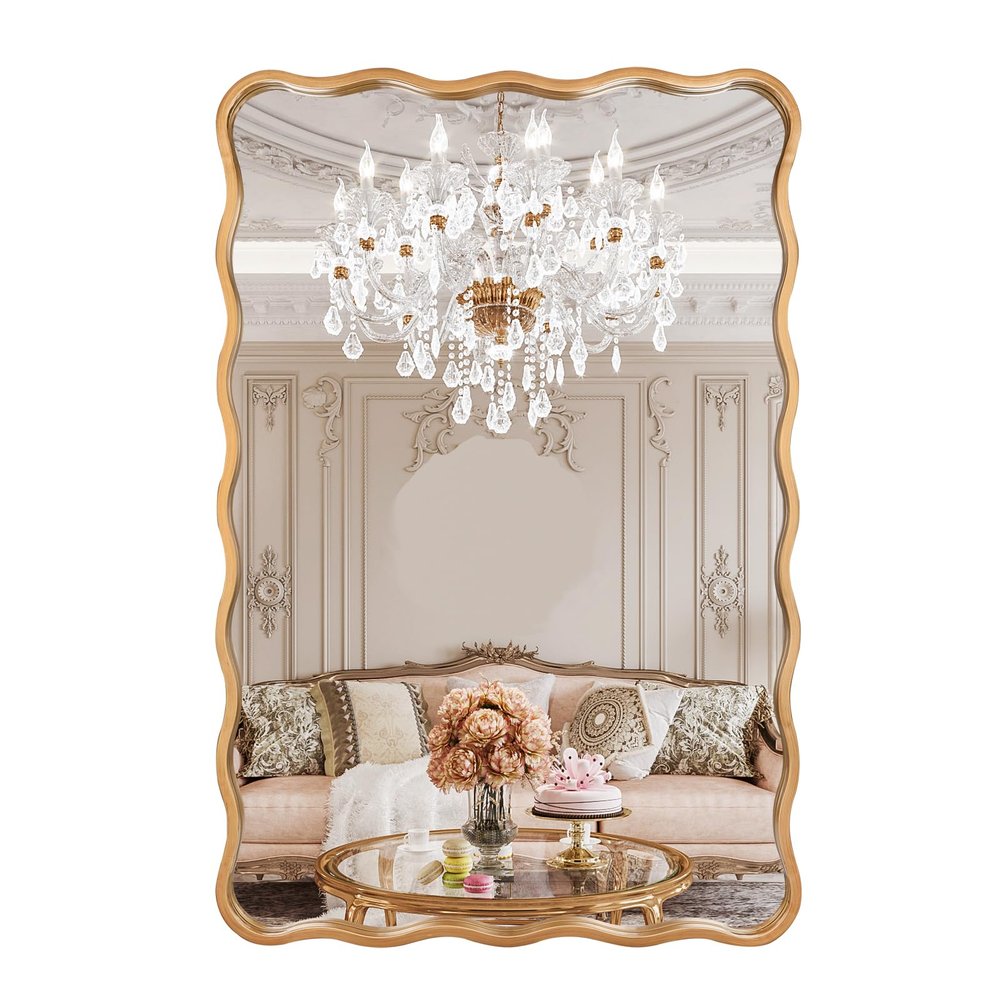 Varsoul 76.2 x 101.6 cm Gold Wavy Bathroom Mirror