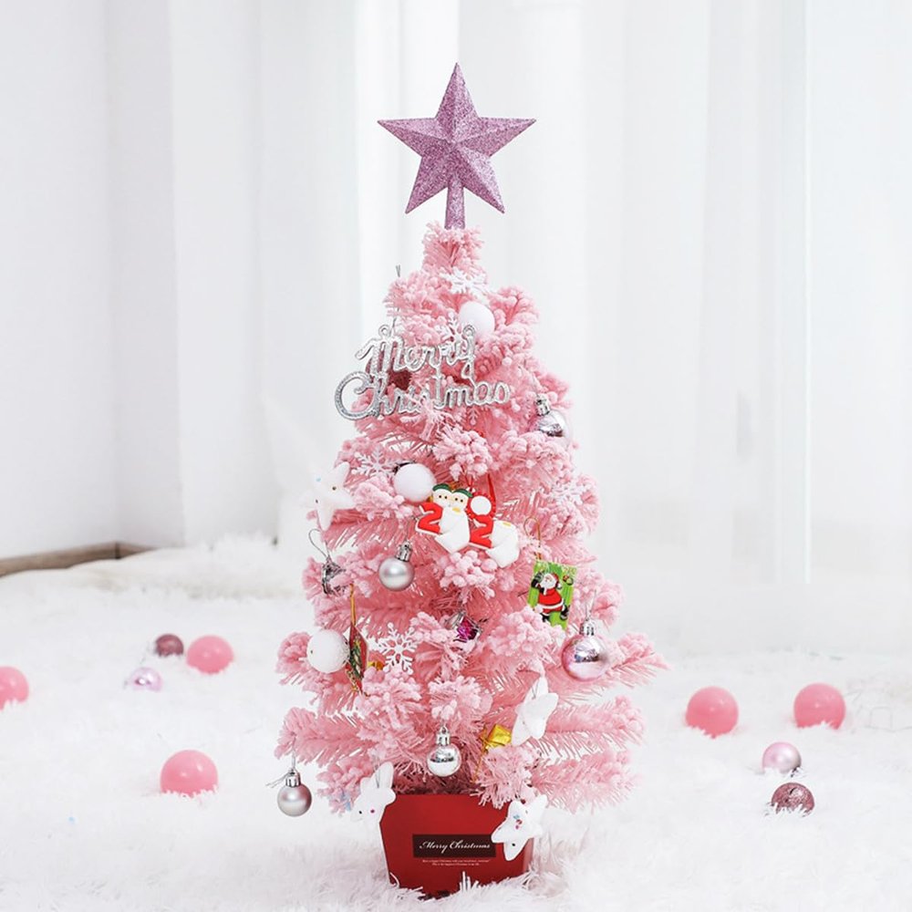 QQY Mini Artificial Christmas Tree, Tabletop Tree for Christmas Décor (Pink-1)