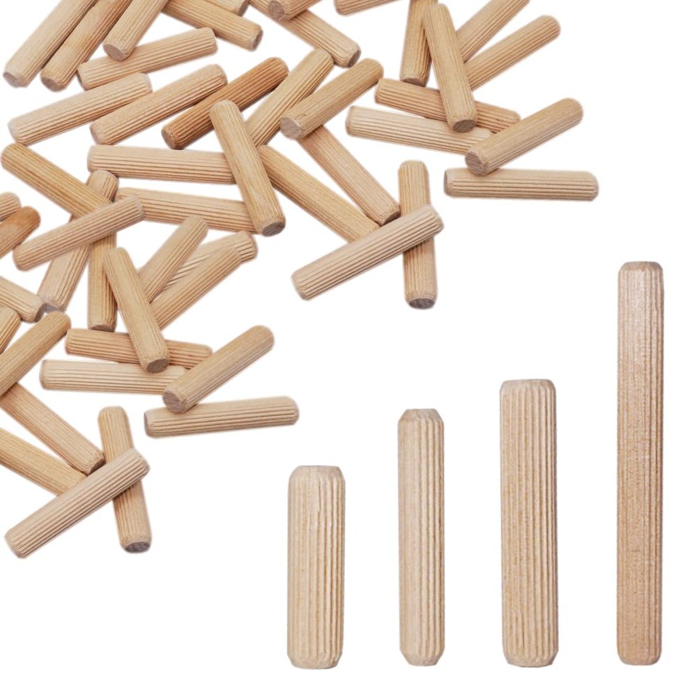 SKIR'CO 400-Piece Wood Dowel Set, 5 x 25 mm, Grooved Furniture Dowels