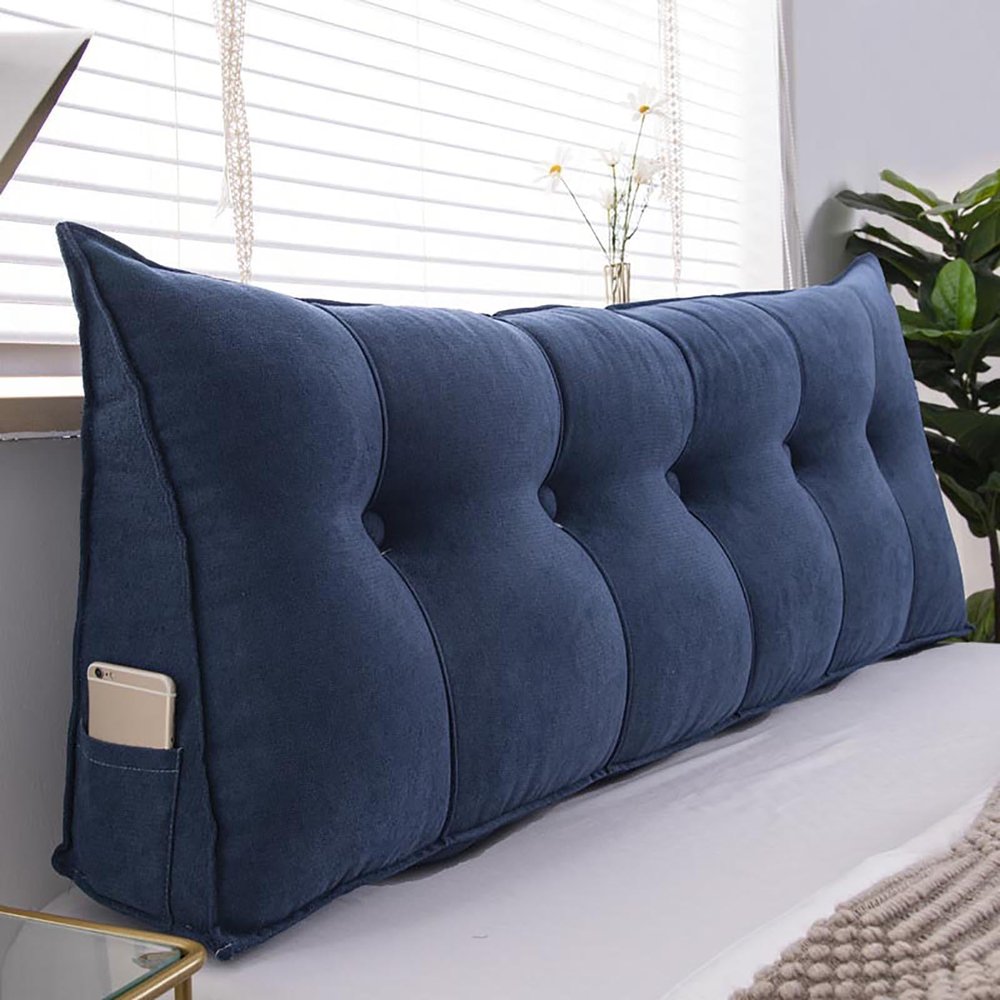 UYSELA Wedge Reading Pillow for Bed and Sofa, Large Triangular Backrest Pillow, Blue, 60 cm / 23.62 in