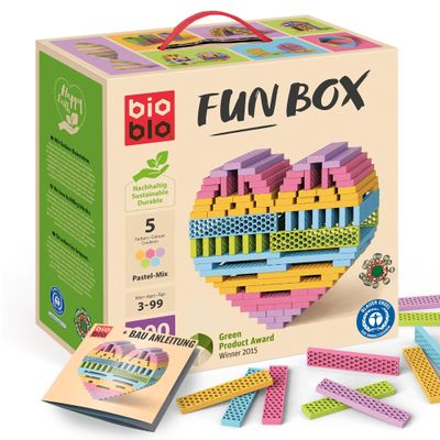 bioblo Wooden Building Blocks from Recycled Materials, Fun Box Pastel Mix, 200 Pieces
