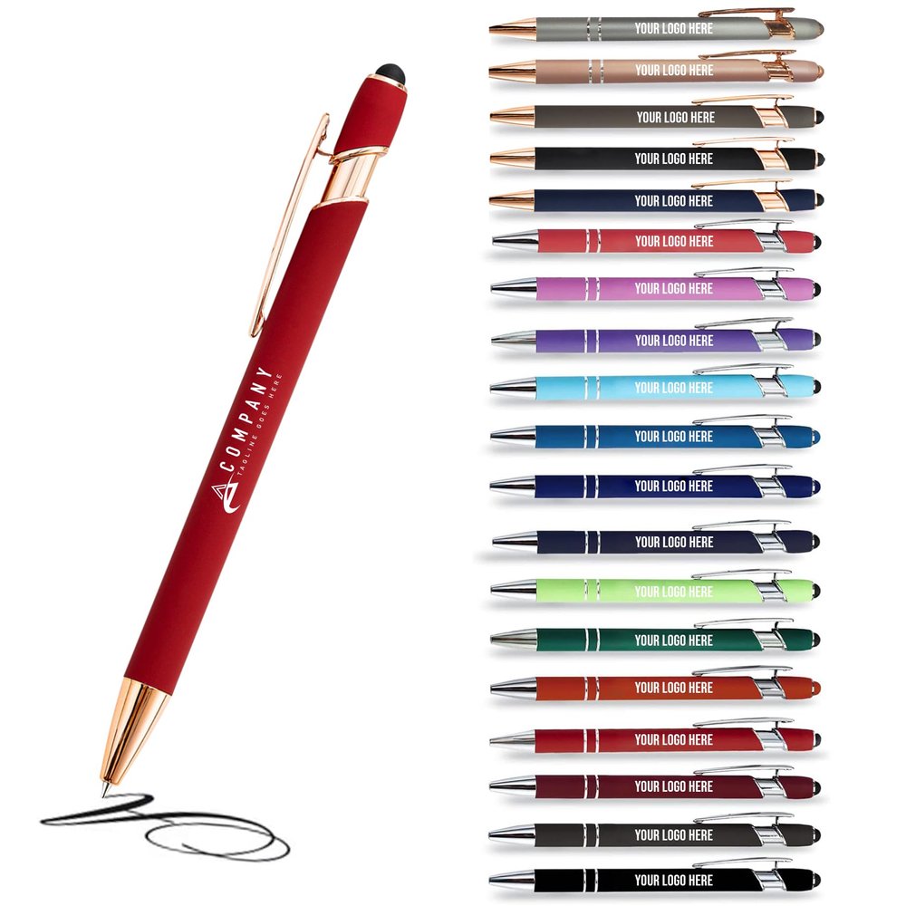 Jolis Papiers 2-in-1 Personalized Ballpoint Pens with Logo, 75-Piece Bordeaux Copper Edition