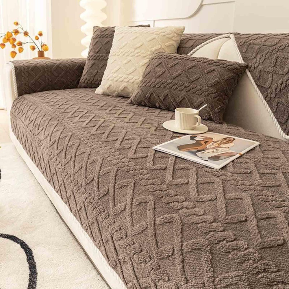 YWQJL Flannel Sofa Cover for L-Shaped Sectional, Non-Slip Sofa Protector, #2 90 x 120 cm