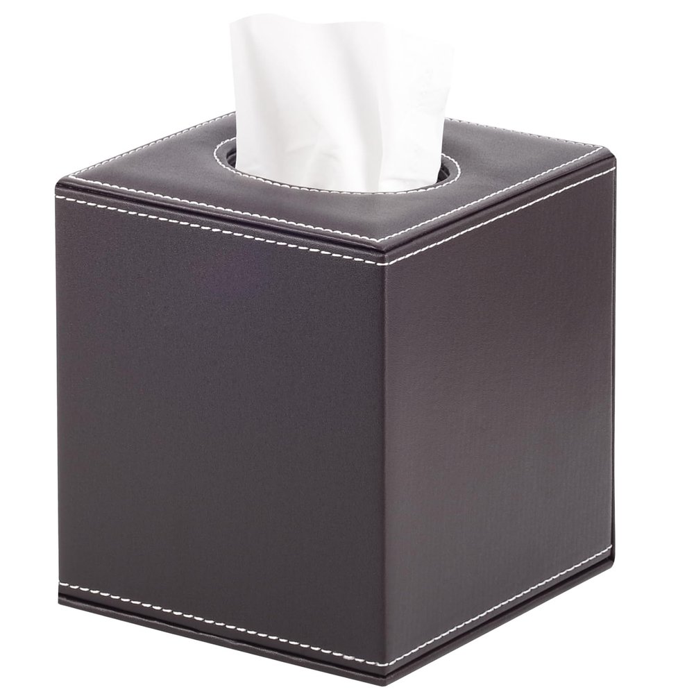 XNONE Square Leather Tissue Box Cover, Brown