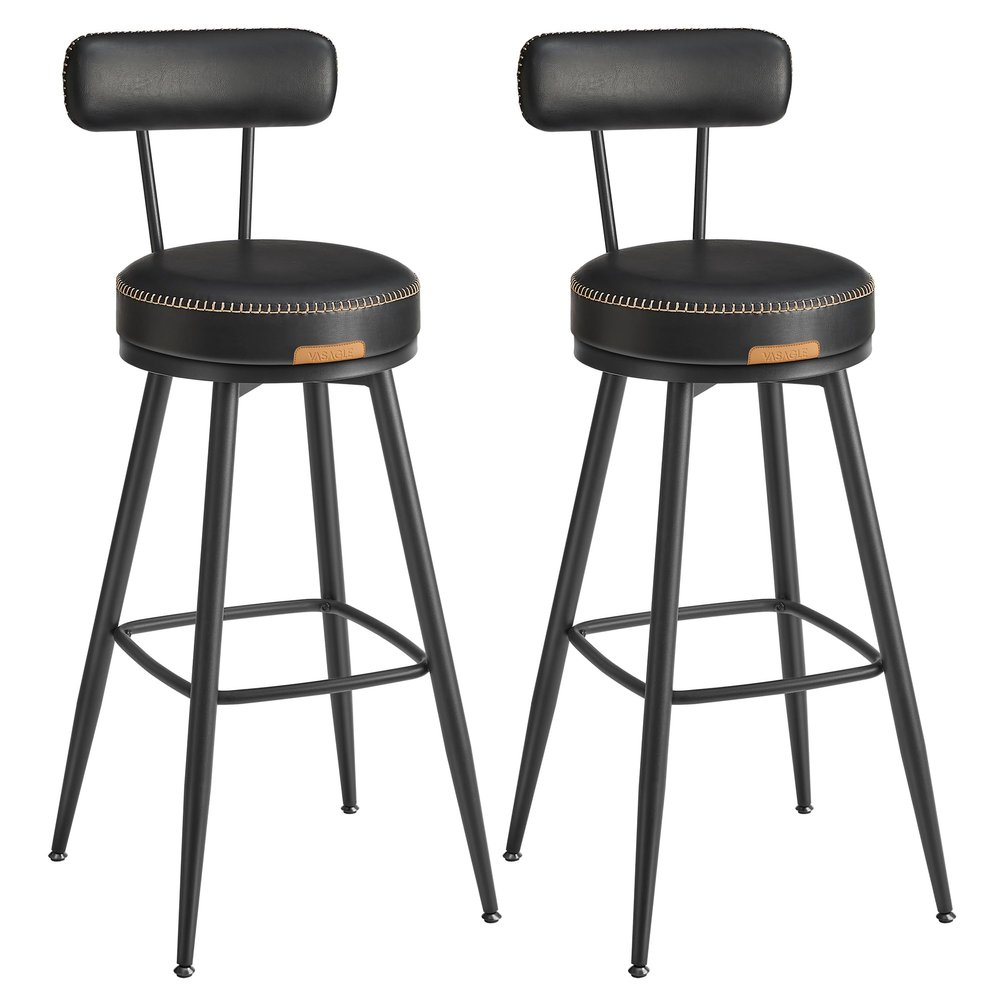 VASAGLE Bar Stools, Set of 2, Faux Leather, 101.3 cm High, Easy Assembly
