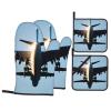Airplane-Print Oven Mitts and Pot Holders, 4-Piece Set view 1