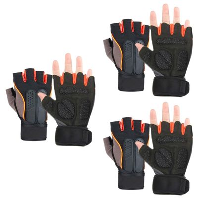 Toddmomy 3 Pairs Outdoor Fitness Gloves, Half-Finger, Wrist Support, Non-Slip, Orange