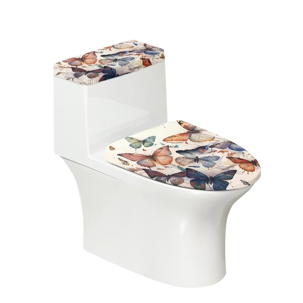 NETILGEN Toilet Lid and Tank Covers, 2-Piece Set, Butterfly Beige