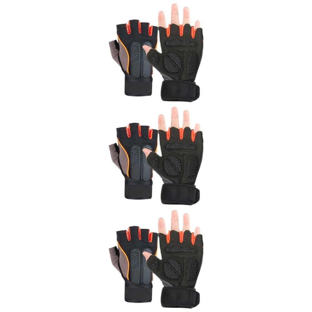 Toddmomy 3-Pair Outdoor Fitness Training Half-Finger Gloves with Wrist Support, Non-Slip, Orange