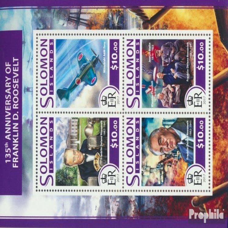 Prophila Collection Solomon Islands 4486–4489 Complete Miniature Sheet, MNH, 2017 Franklin D. Roosevelt