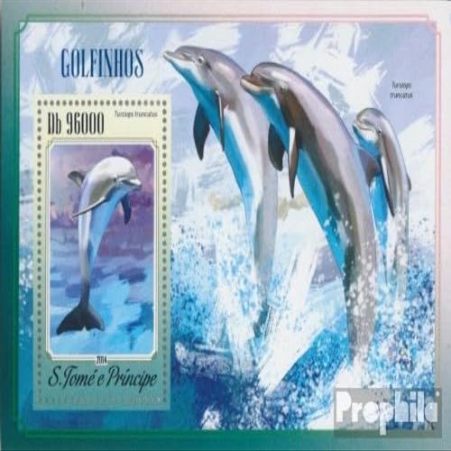 Prophila Collection São Tomé and Príncipe Block 1038, 2014 Dolphins, MNH