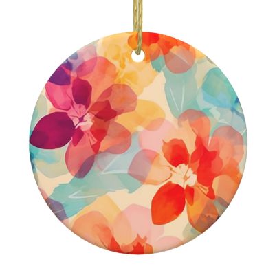 Floral Watercolor Ceramic Christmas Tree Ornament