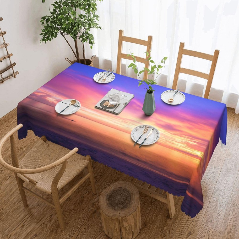 Rectangular Tablecloth, Miami Sunset Design, Stain-Resistant, Wrinkle-Free, Washable, 140 x 180 cm