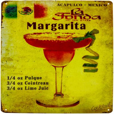 LUCKYLINDE 30 x 20 cm Metal Sign, Margarita Cocktail Recipe Board, Yellow
