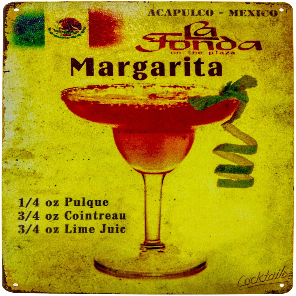 LUCKYLINDE 30 x 20 cm Metal Sign, Margarita Cocktail Recipe Board, Yellow