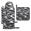 VGFJHNDF Oven Mitts and Pot Holder, Gray Halloween Bat Print, Heat-Resistant, Waterproof, 3-Piece Set view 1