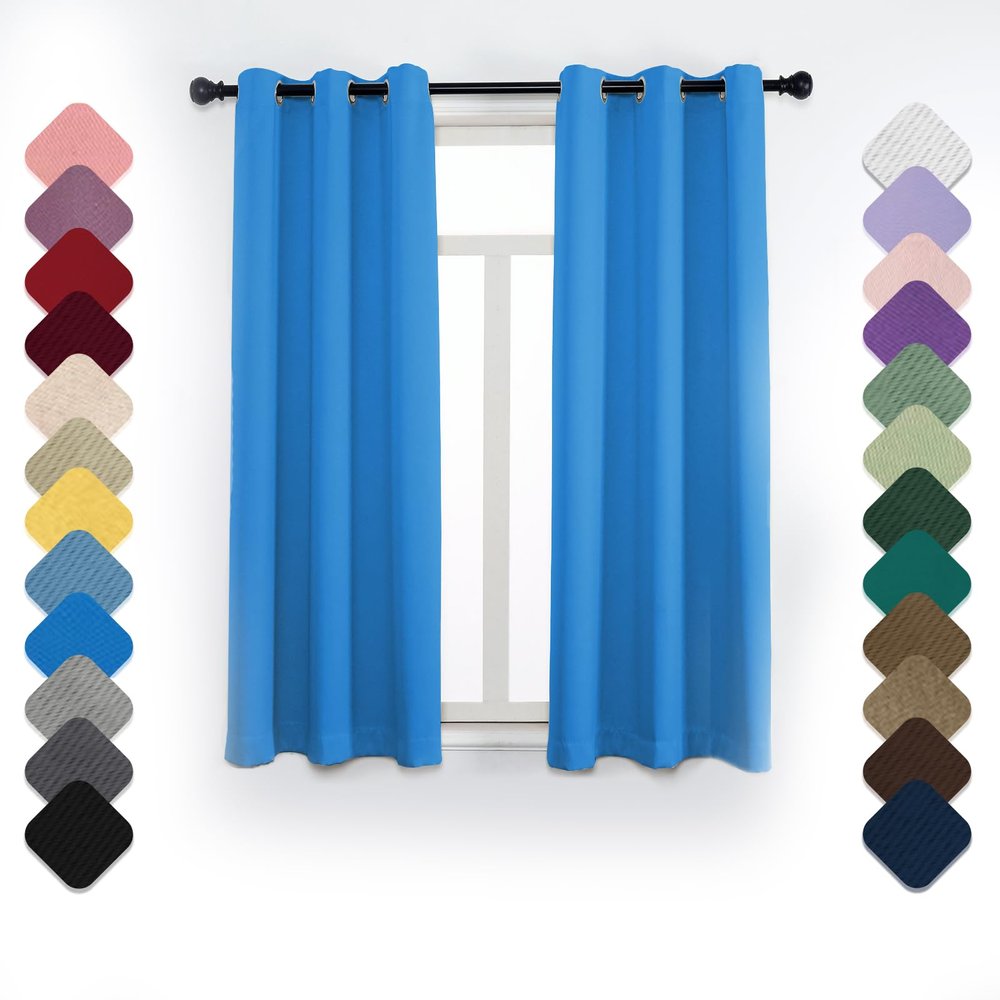 Blackout Curtain, Set of 1, H160 x W160 cm, Thermal Curtain with Grommets, Blue