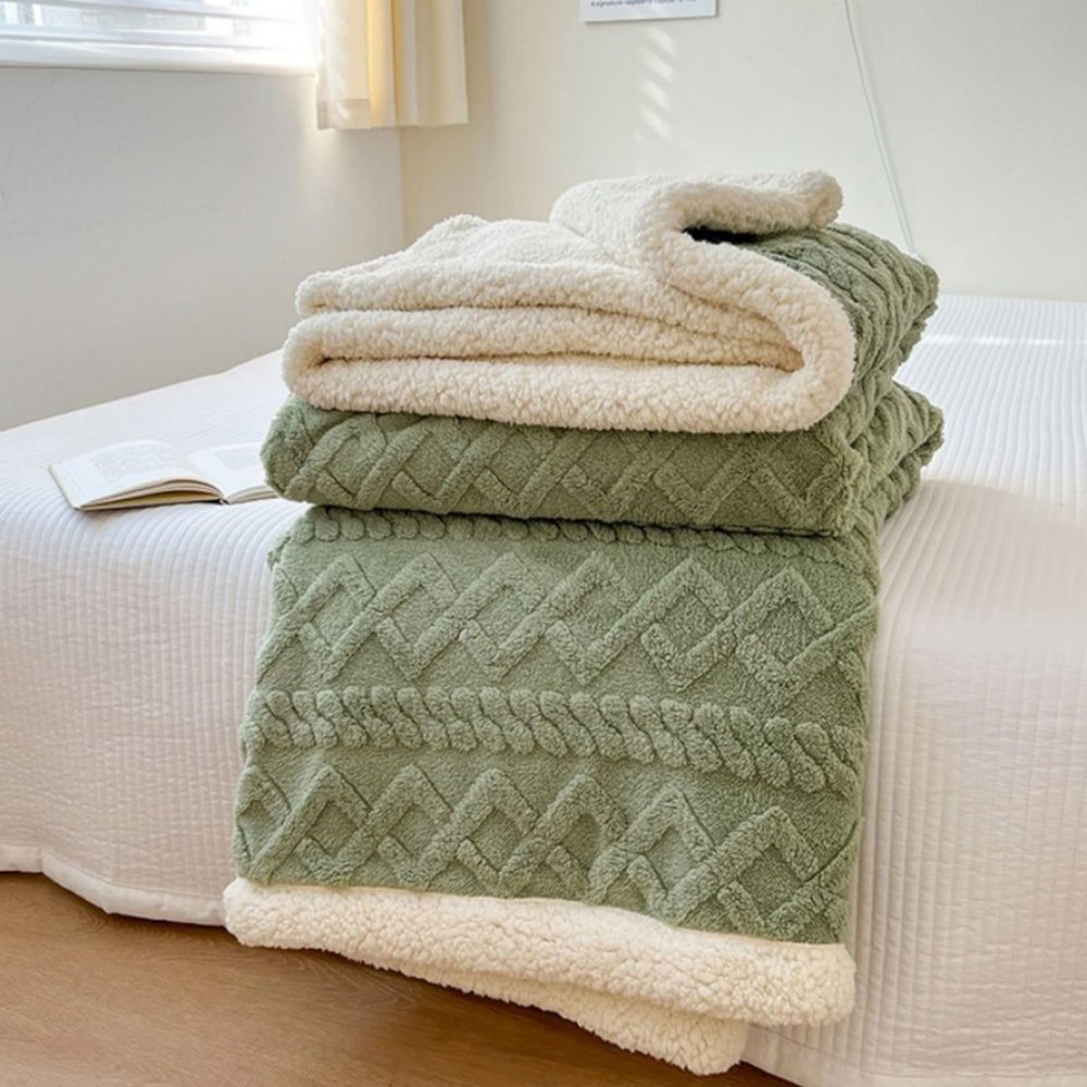 NBKJDSXL Thick Reversible Fleece Blanket, Super-Warm Soft Sofa and Bed Blanket, 180 x 200 cm, Green