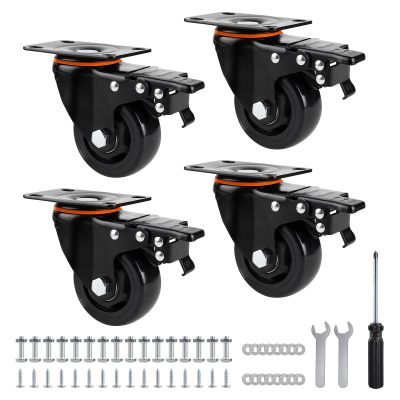 SWAWIS 4-Pack 75 mm Swivel Casters with Brakes for Furniture