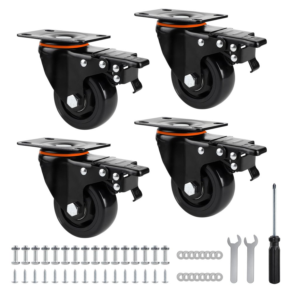 SWAWIS 4-Pack 75 mm Swivel Casters with Brakes for Furniture