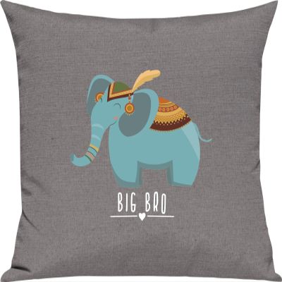 Kleckerliese Pillow Cover 40 x 40 cm, Elephant “Big Bro” Motif, Gray