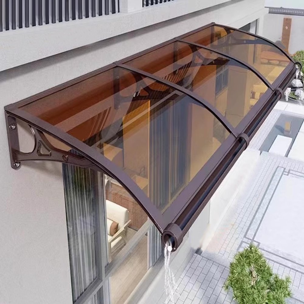 Brown Polycarbonate Door Canopy with Large Gutter, 39 x 59 in.