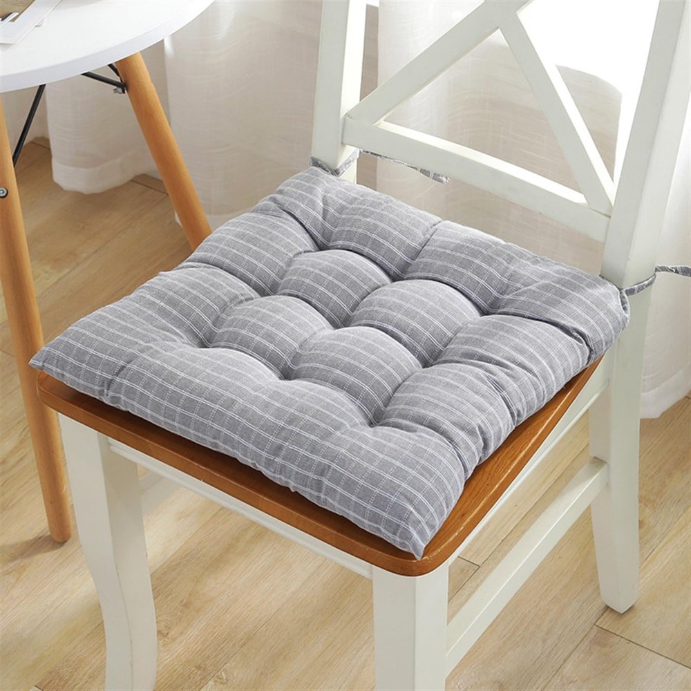 JKUHA Dining Chair Cushion with Ties, Thickened Seat Cushion, Meditation Floor Cushion for Kitchen and Living Room (Gray, 15.7 in)