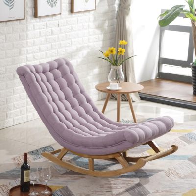 paiye Modern Rocking Chair with Reclining Function, Wooden Upholstered Rocking Armchair, Purple, 60 x 106 cm