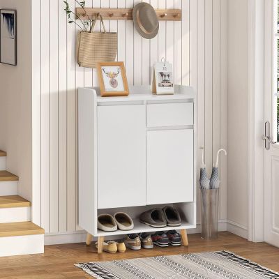Shoe Cabinet with 2 Doors, Drawer, Open Shelf, and Adjustable Shelves