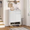 Shoe Cabinet with 2 Doors, Drawer, Open Shelf, and Adjustable Shelves view 1