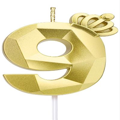 Number 9 Birthday Candle, 7.6 cm, Gold