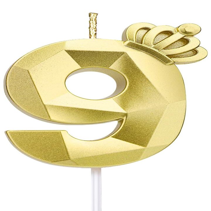 Number 9 Birthday Candle, 7.6 cm, Gold