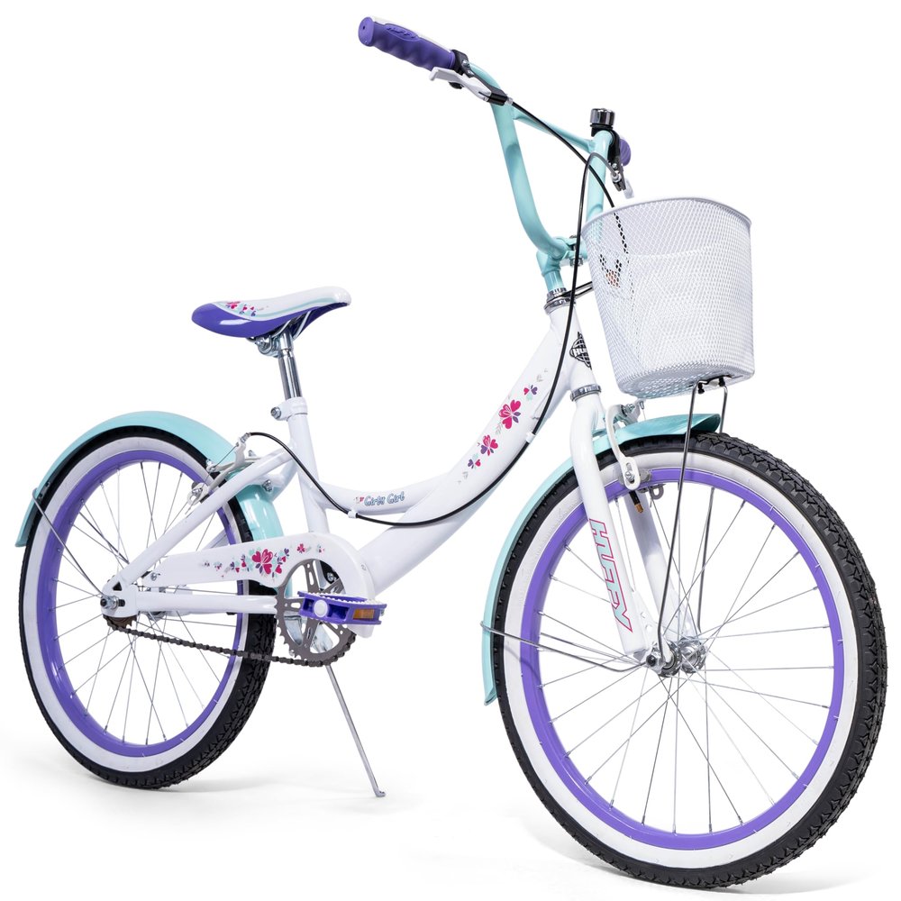 Huffy Girly Girl 20-Inch Kids' Bike, Ages 6–9 – White/Purple