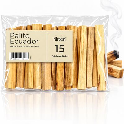NIRDOSH Palo Santo Incense Wood PALITO from Ecuador, 10 cm, Original Organic Palo Santo Sticks for Yoga and Meditation, Bursera graveolens, 15 Sticks