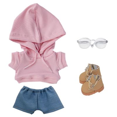 niannyyhouse Loose-Fit Solid-Color Hoodie, Jeans, Glasses and High-Top Leather Shoes for Plush Dolls, 10 cm (A3)