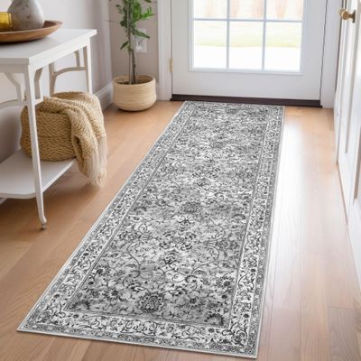 KILOCOCO Moroccan Vintage Floral Runner Rug, Washable, Non-Slip