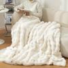 Tospass Cozy Blanket 200 x 230 cm, Beige, Faux Fur and Flannel, Thick and Plush view 1