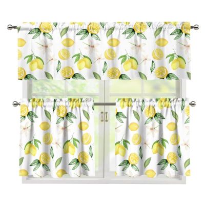 Suhoaziia Lemon-Print Kitchen Curtain Set with Valance and Tiers
