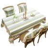KnSam Green Cotton-Linen Tablecloth with Stripes and Tassels, 140 x 140 cm view 2