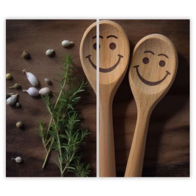 SMTDeco Stovetop Cover, 2-Piece, 30 × 52 cm, Wooden Spoons Brown