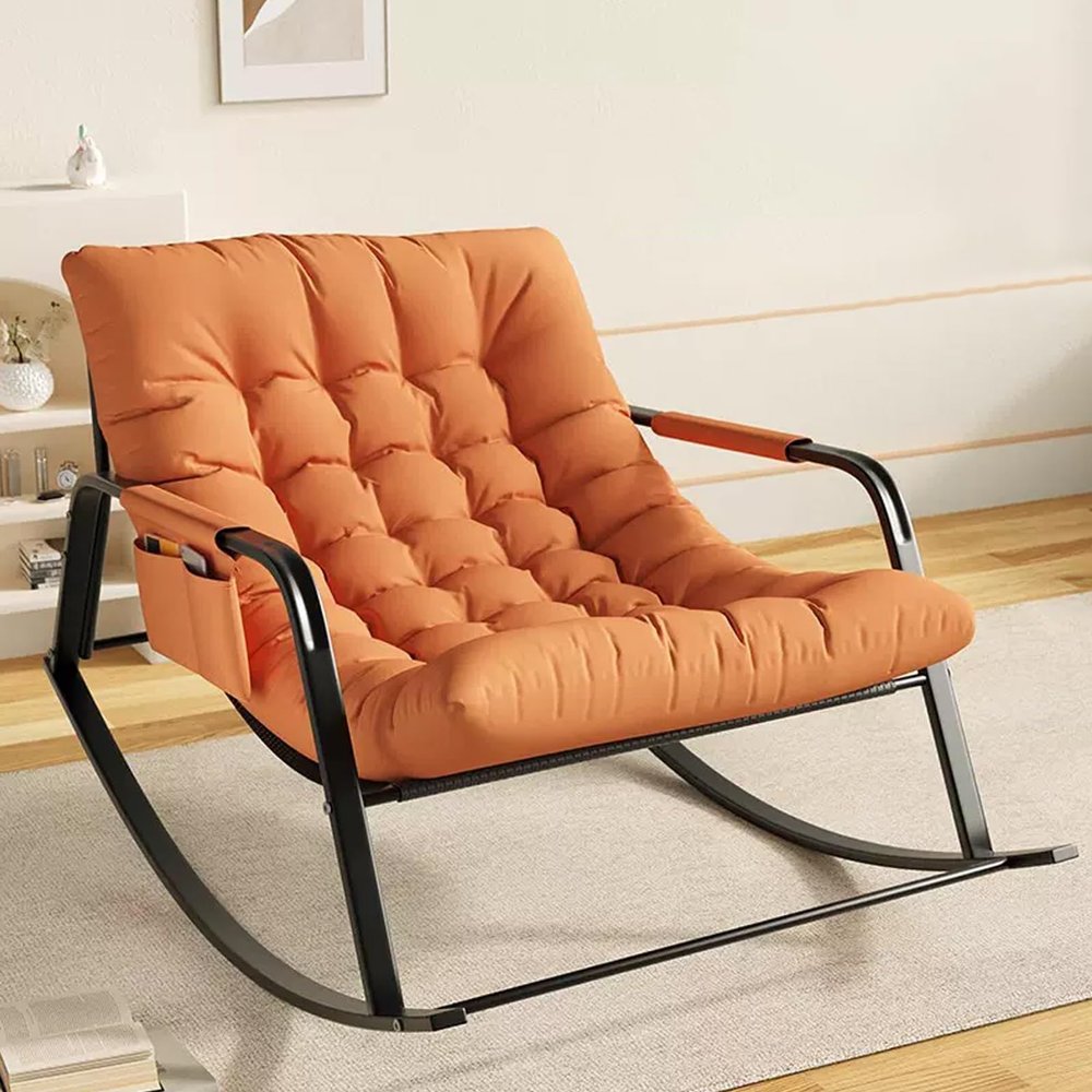 Double-Padded Bedroom Rocking Chair with Armrests and Side Pockets