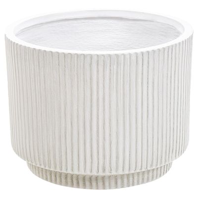 Daria Round Cream-White Clay and Fiberglass Planter, 30 cm, Ribbed