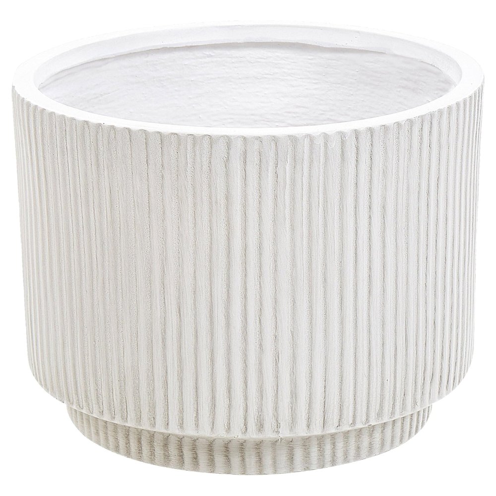Daria Round Cream-White Clay and Fiberglass Planter, 30 cm, Ribbed