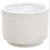 Daria Round Cream-White Clay and Fiberglass Planter, 30 cm, Ribbed view 1