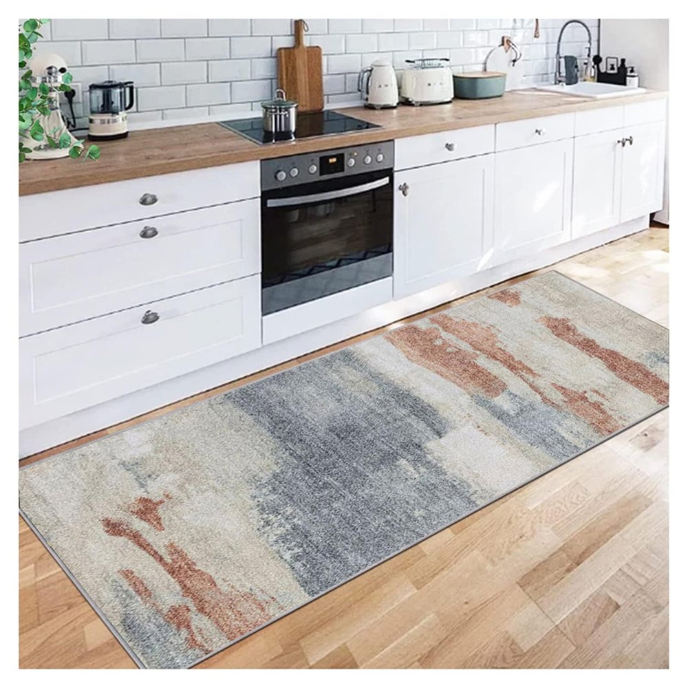 Siunwdiy Abstract Kitchen Runner Rug, 40 x 200 cm, Gray Beige Brown