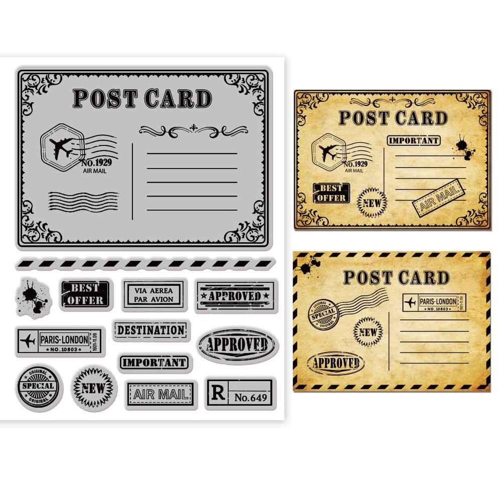 GLOBLELAND Vintage Postcard Clear Stamps, 8.7" x 7"
