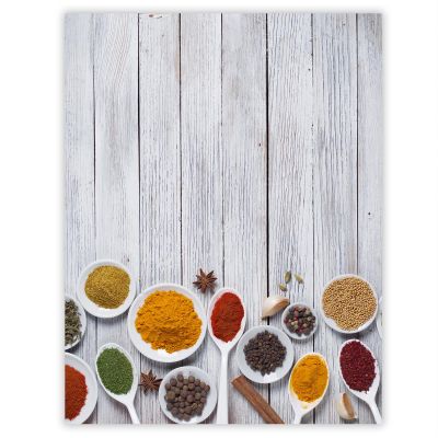 SMTDeco Stovetop Cover 40×52 cm, More Counter Space, Splash Guard & Cutting Board, Tempered Glass, Scratch-Resistant, for Induction/Ceramic Cooktops, 1-Piece, Spices and Plates White Design