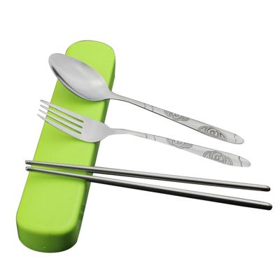 BESTonZON 3-Piece Stainless Steel Cutlery Set with Portable Storage Box, Spoon and Chopsticks for Camping, Travel, and Office